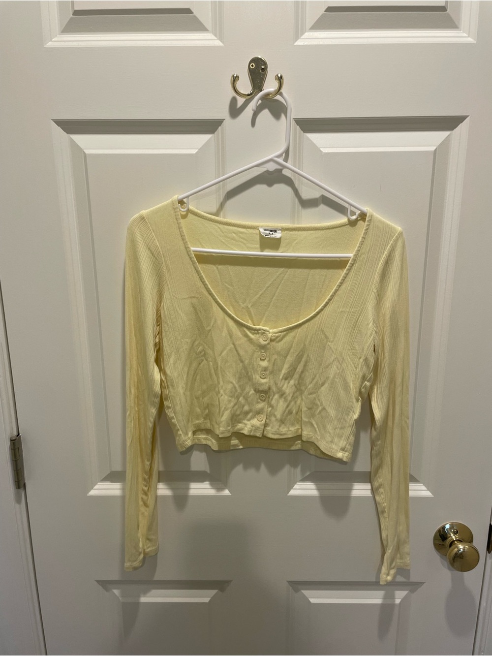 Cotton On Pale Yellow Cropped Long-Sleeve Cardigan